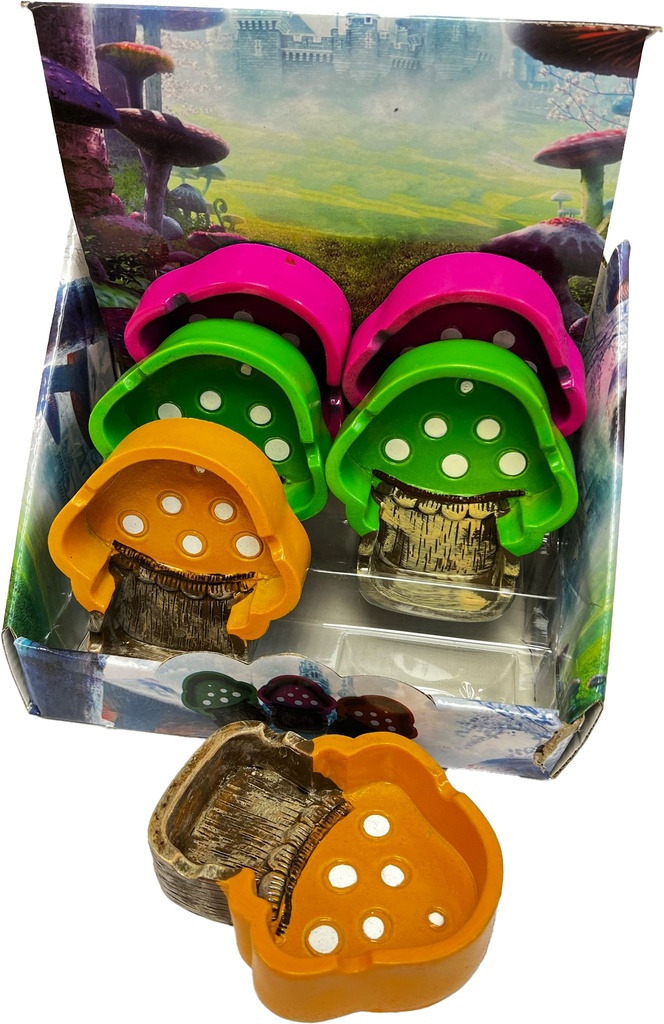 MUSHROOM MINI – ASHTRAY – CARTOON GRAPHIC GLASS – 6CT DISPLAY – [MSRP: $8.50 EACH]