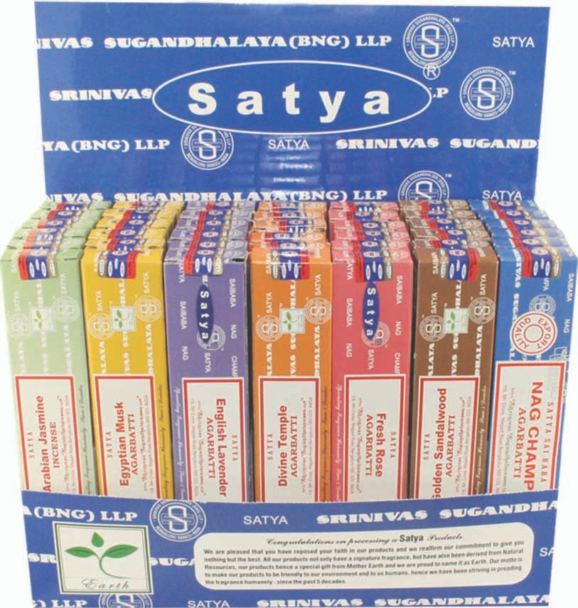 SATYA SAI BABA – INCENSE – NAG CHAMPA ASSORTED DISPLAY – 15G – 42CT DISPLAY – [MSRP: $1.50 EACH]