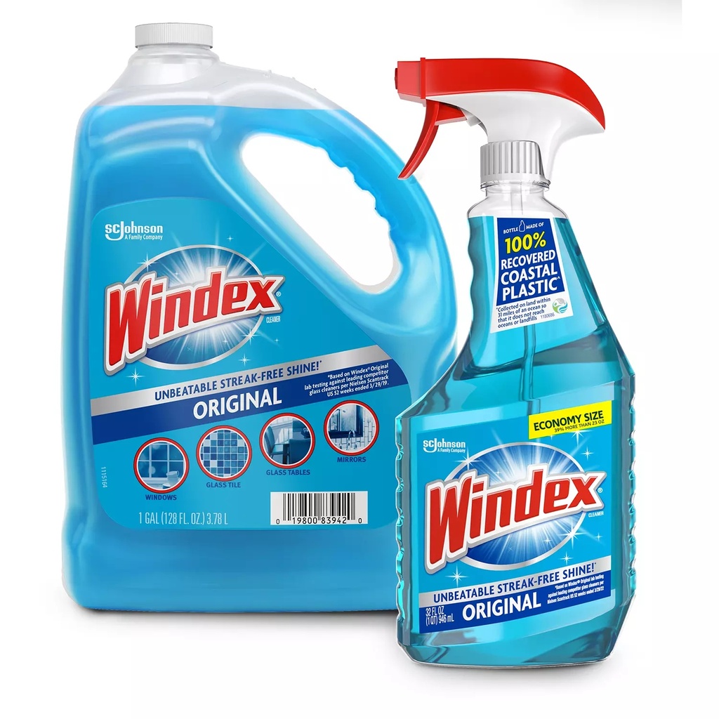 WINDEX GLASS CLEANER BUNDLE – 32 OZ BOTTLE & 128 OZ REFILL – STORE SUPPLY – WINDEX-112145 – [MSRP: $STORE USE]