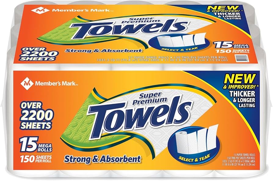 MEMBER'S MARK – SUPER PREMIUM PAPER TOWELS – 150 SHEETS PER ROLL – 15CT – STORE SUPPLY – 1CT – MEMBER'S - 112146 – [MSRP: $4.50 EACH]