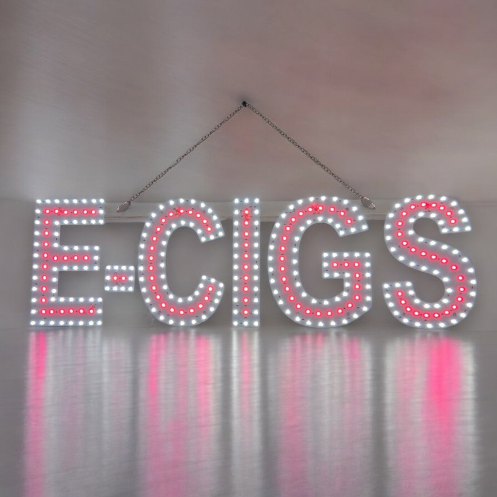 LED SIGN – "E-CIGS" – WHITE & RED – 9×3×1.2 – LED SIGN & OUTDOOR DISPLAY – 1CT – LED-E-CIGS - 112219 – [MSRP: $STORE USE]