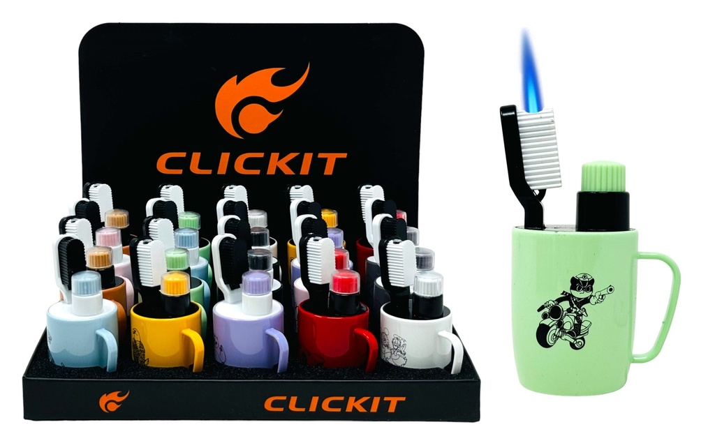 CLICKIT – TORCH LIGHTERS – TOOTHBRUSH AND CUP NOVELTY JET FLAME – 20CT DISPLAY – GH-10821 - 112418 – [MSRP: $8.50 EACH]