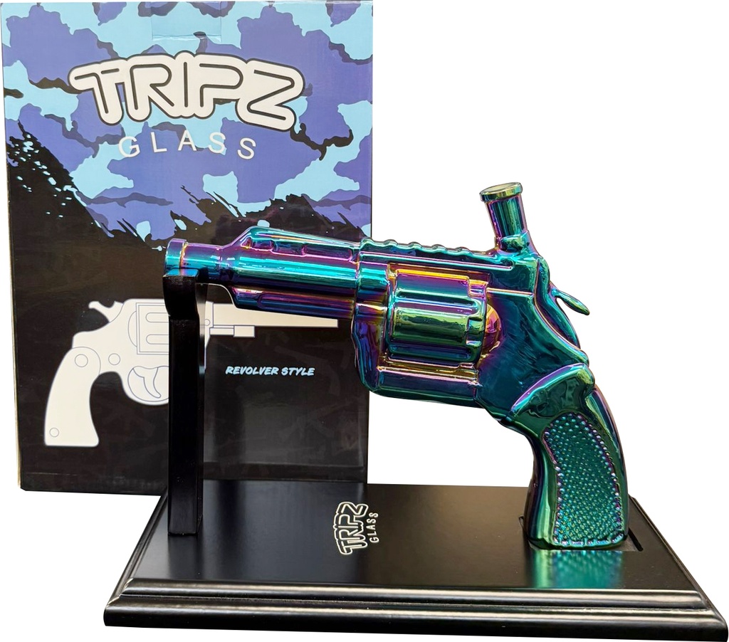 TRIPZ – REVOLVER – ELECTROPLATED – GLASS WATER PIPE – WITH DISPLAY STAND – 1CT – RV-EB1 – [MSRP: $62.50]