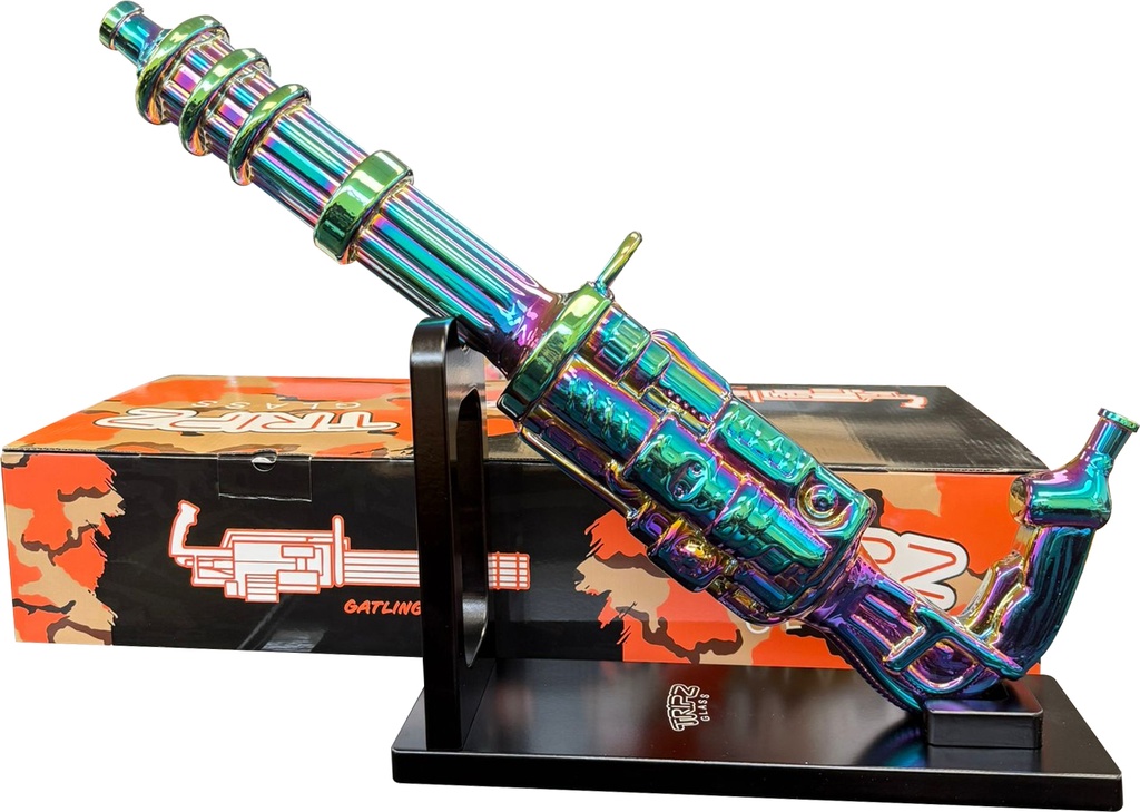 TRIPZ – GATLING – GLASS WATER PIPE – ELECTROPLATED DESIGN – W/ DISPLAY STAND – 1CT – GT-EB1 – [MSRP: $137.50]