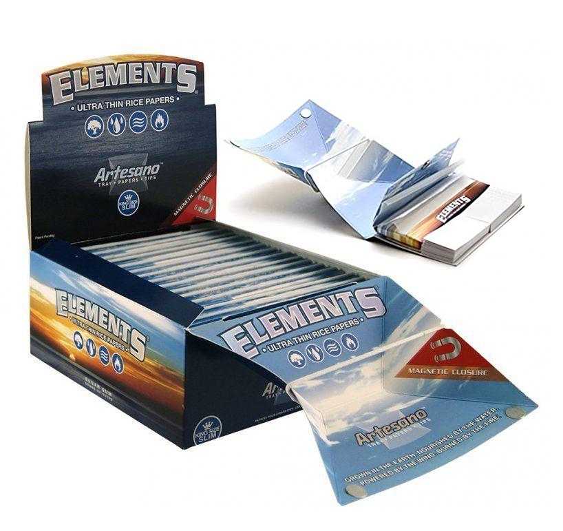 ELEMENTS – ROLLING PAPERS – ARTESANO ULTRA RICE PAPER & TRAY – KING SIZE & 1 1/4 – 15CT DSPL – [MSRP: $6-$6.50 EACH]