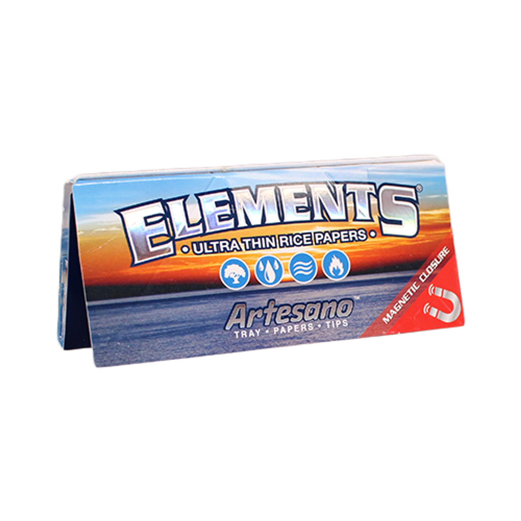 ELEMENTS – ROLLING PAPERS – ARTESANO ULTRA RICE PAPER & TRAY – KING SIZE & 1 1/4 – 15CT DSPL – [MSRP: $6-$6.50 EACH]