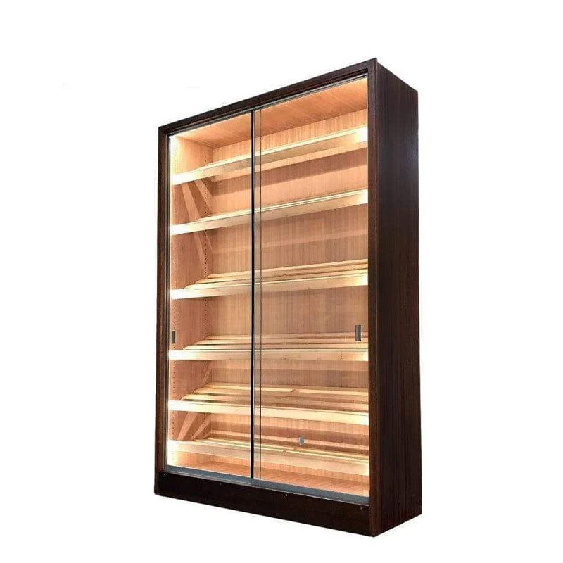 CIGAR HUMIDOR CABINET – CEDAR WOOD – SLIDE DOUBLE DOOR – 48Wx16Dx72H – +3 LED & LOCK – STORE DISPLAY FIXTURE & RACKS – 1CT – C HUMIDOR - 48X16X72 SLIDE – [MSRP: $STORE USE]
