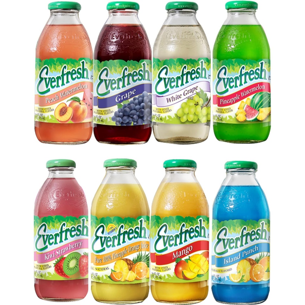 EVERFRESH – NATURE'S REFRESHMENT JUICE ASSORTED – FOOD & BEVERAGES / SOFT DRINKS – 16OZ – 12CT CASE – [MSRP: $3.50 EACH]