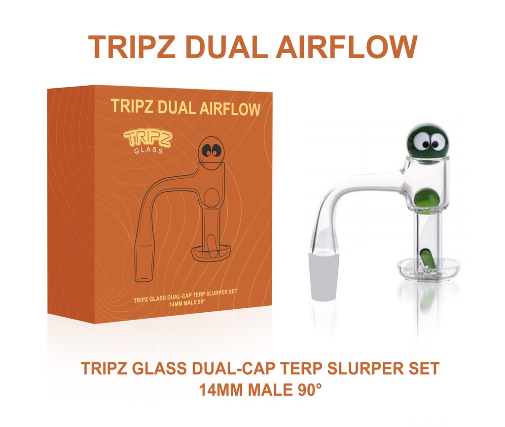 TRIPZ – QUARTZ BANGER SET – GLASS ACCESSORIES – DUAL-CAP TERP SLURPER – ORANGE – 14MM MALE – 90° – 1CT – TG-S22F-14M – [MSRP: $15]