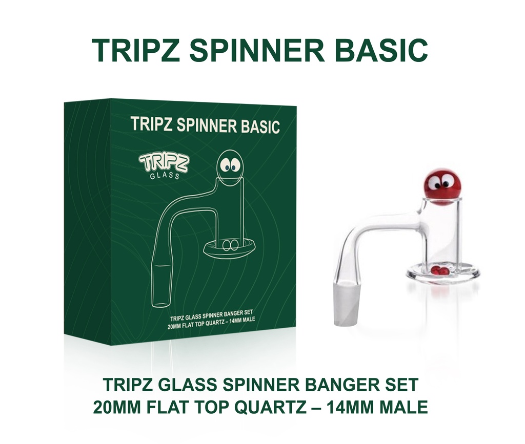 TRIPZ – QUARTZ BANGER KIT – GLASS ACCESSORIES – SPINNER BANGER – 20MM FLAT TOP – GREEN – 14MM MALE – 90° – 1CT – TG-S20F-14M – [MSRP: $15]