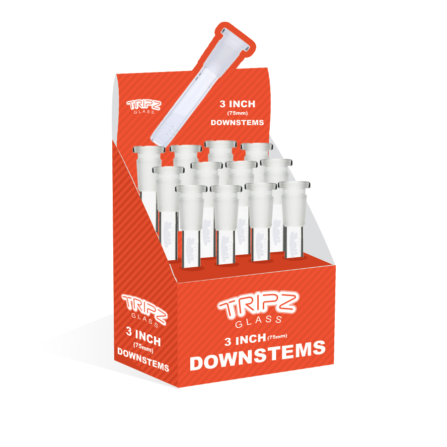 TRIPZ – DOWNSTEM – GLASS ACCESSORIES – 3-INCH – 18MM MALE TO 14MM FEMALE – 12CT DISPLAY – DS-3 – [MSRP: $3 EACH]