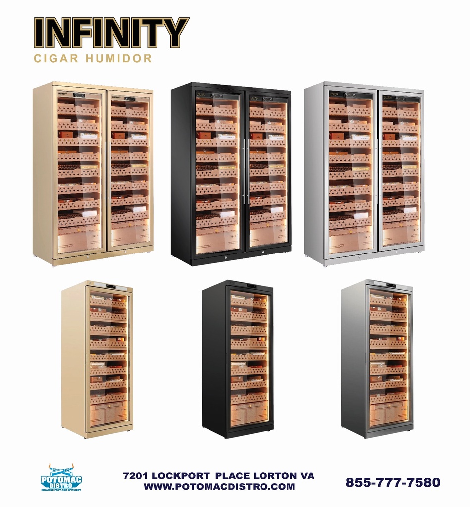 INFINITY CIGAR HUMIDOR – 5000 CAPACITY – 860L – DUAL ZONE – CEDAR – LCD TOUCH – BLK / SIL / RG – STORE DISPLAY FIXTURE & RACKS – 1CT – H320S | BLK / SIL / RG – [MSRP: $STORE USE]