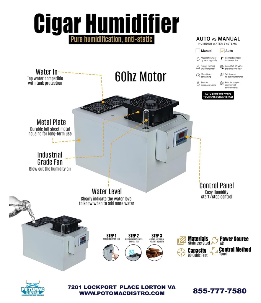 COMMERCIAL CIGAR HUMIDOR HUMIDIFIER – COVERS 80CU/12SQFT – 30W – EASY FILL – LCD TOUCH PANEL – STORE DISPLAY FIXTURE & RACKS – 1CT – YC-100 -1.0- CLASSIC – [MSRP: $STORE USE]