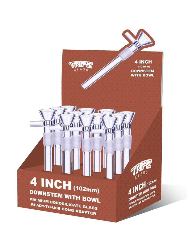 TRIPZ – DOWNSTEM & BOWL COMBO – GLASS ACCESSORIES – 4-INCH – 14MM MALE – 12CT DISPLAY – DSB-4 – [MSRP: $3 EACH]