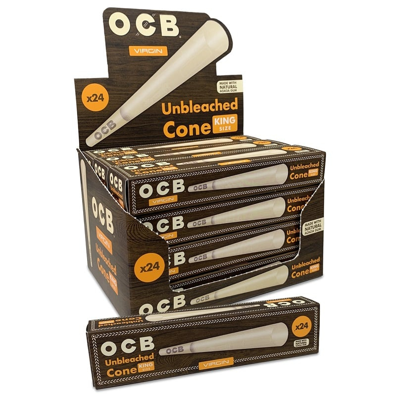 OCB – PRE-ROLLED CONES – VIRGIN UNBLEACHED – KING SIZE – 24PK – 12CT DSPL – [MSRP: $10-$12 EACH]