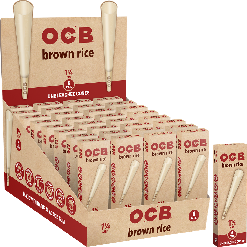 OCB – PRE-ROLLED CONES – BROWN RICE UNBLEACHED – MINI – 10PK – 32CT DSPL – [MSRP: $3.50 EACH]