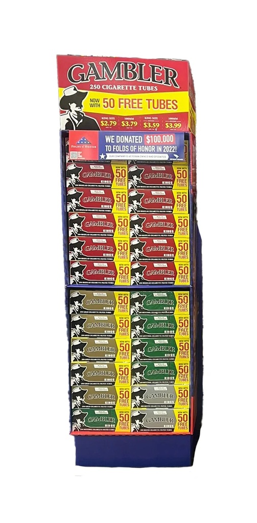 GAMBLER – CIGARETTE FILTER TUBES – VARIOUS FLAVORS – KINGS & 100MM – FLOOR DISPLAY – 250 CT – 72CT – 1DSPL – [MSRP: $7.50 EACH]