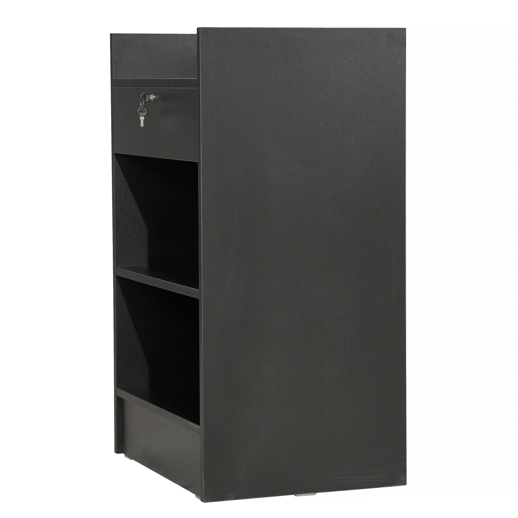 POS STAND / RETAIL CHECK OUT STAND – LOCKING DRAWER + SHELF + CABLE HOLE – 23Wx19Dx38H – BLK – STORE DISPLAY FIXTURE & RACKS – 1CT – POS-3724-BLK – [MSRP: $STORE USE]