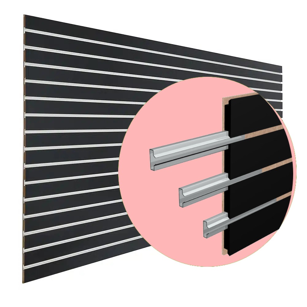 SLATWALL PANEL – BLACK MELAMINE – 4FTx8FT – 🔥 ALUMINUM INSERTS 🔥 – STORE DISPLAY FIXTURE & RACKS – 1CT – SWPNL48BL-ALM – [MSRP: $STORE USE]