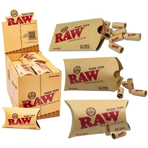 RAW – TIPS & FILTERS – PRE-ROLLED WIDE TIPS – 21PK – 20CT DSPL – [MSRP: $2 EACH]