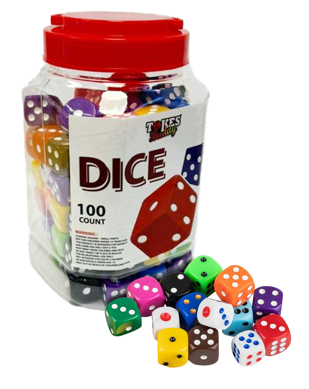 TB DICE MULTI-COLOR NOVELTY GAME ACCESSORIES 100 COUNT [MSRP: $1 EACH]