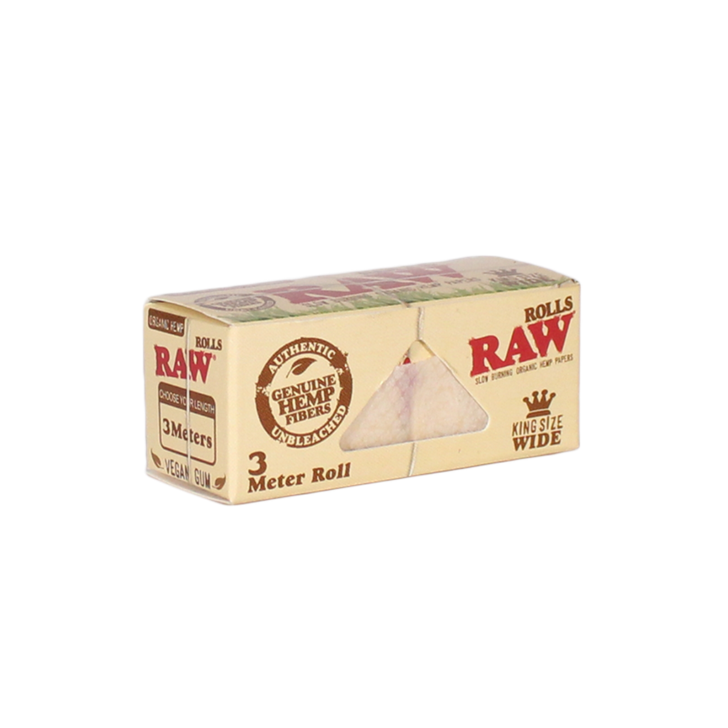 RAW – ROLLING PAPERS – ORGANIC HEMP ROLLS – 3 METER – KING SIZE WIDE – 12CT DSPL – [MSRP: $3.50 EACH]