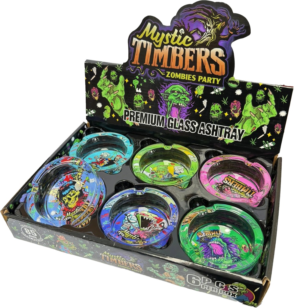 MYSTIC TIMBERS – ASHTRAY – ZOMBIES PARTY PREMIUM ROUND GLASS – 85MM – 6CT DISPLAY – [MSRP: $4 EACH]