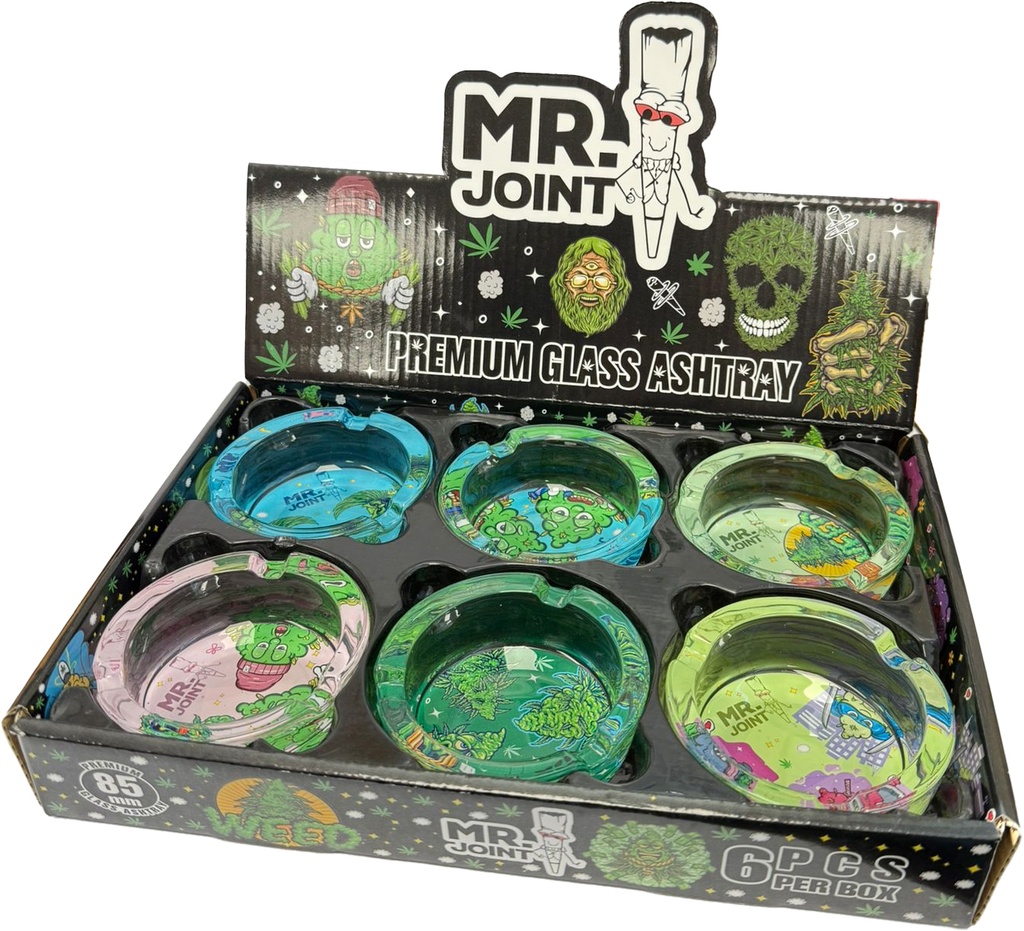 MR. JOINT – ASHTRAY – PREMIUM ROUND GLASS – 85MM – 6CT DISPLAY – [MSRP: $4 EACH]