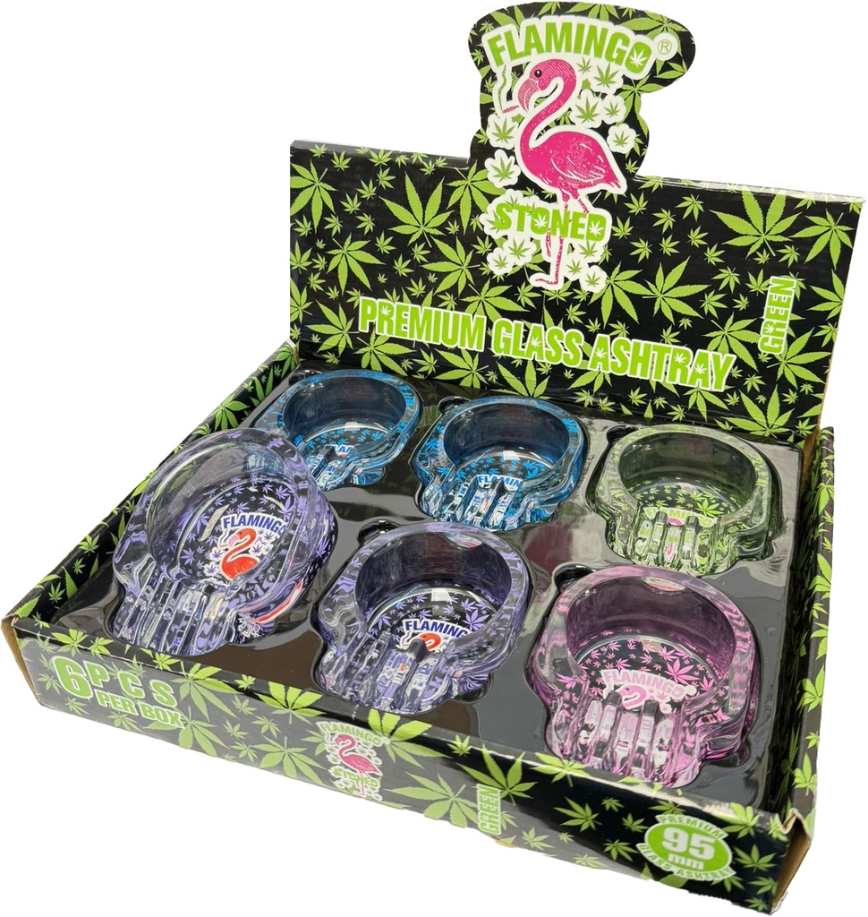 FLAMINGO STONED – ASHTRAY – PREMIUM SKULL GLASS – 3.74" – 6CT DISPLAY – [MSRP: $4 EACH]