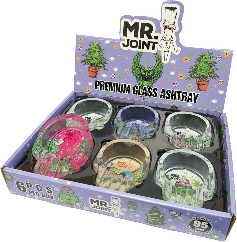 MR. JOINT – ASHTRAY – PREMIUM SKULL GLASS – 3.74 INCH – 6CT DISPLAY – [MSRP: $4 EACH]