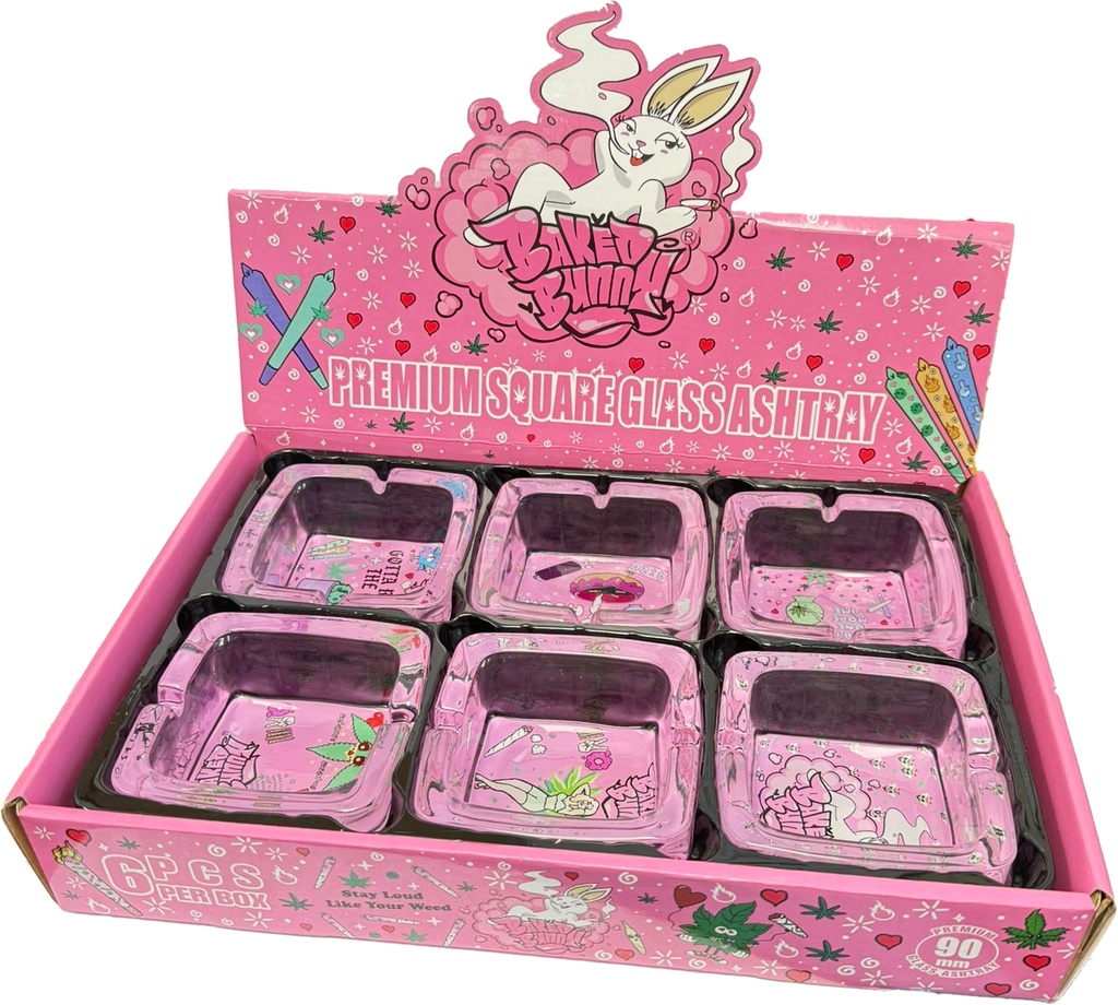 BAKED BUNNY – ASHTRAY – PREMIUM SQUARE GLASS – 3.54" – 6CT DISPLAY – [MSRP: $4 EACH]