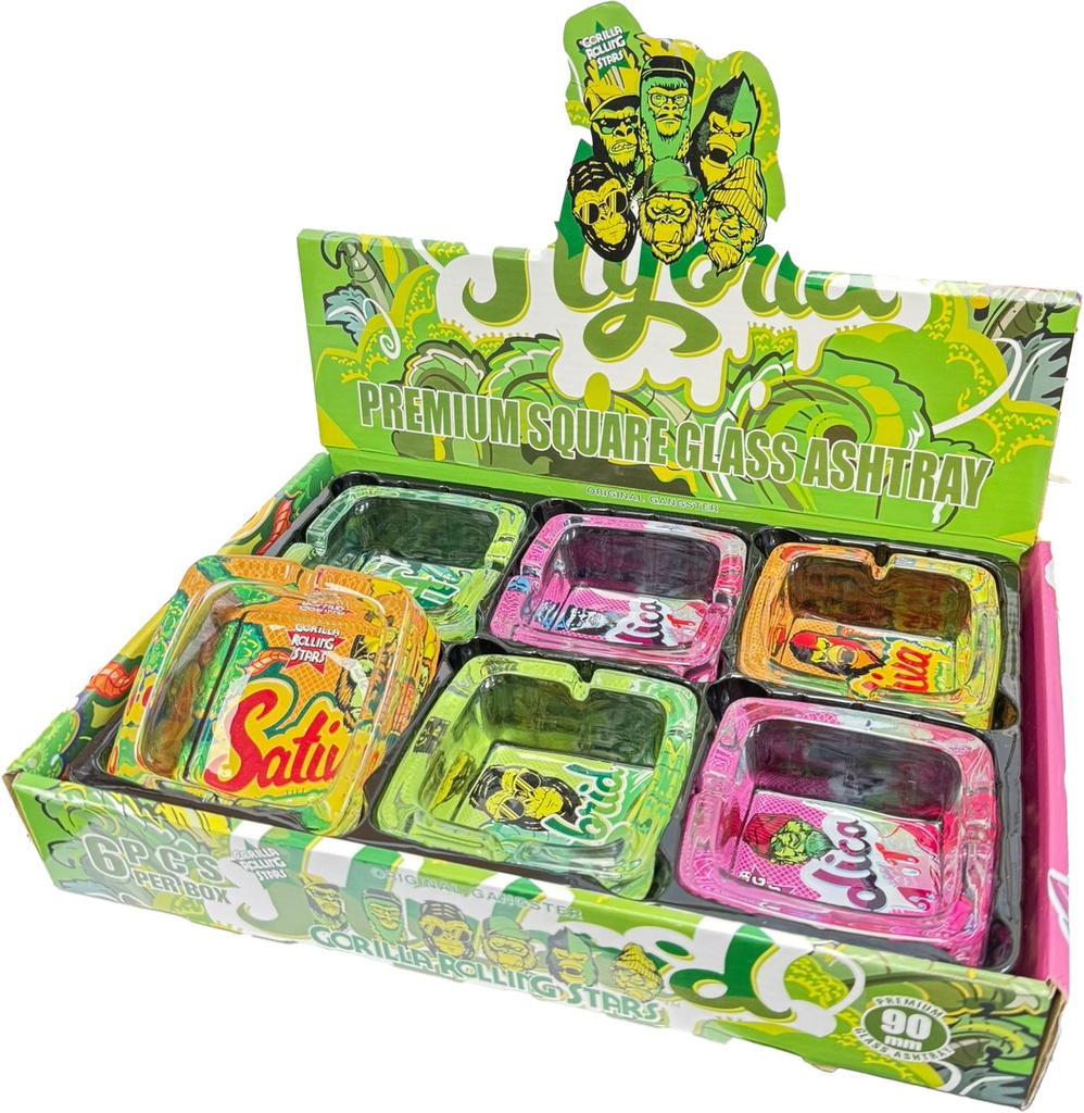 GAS MONKEY – ASHTRAY – PREMIUM SQUARE GLASS – 3.54" – 6CT DISPLAY – [MSRP: $4 EACH]