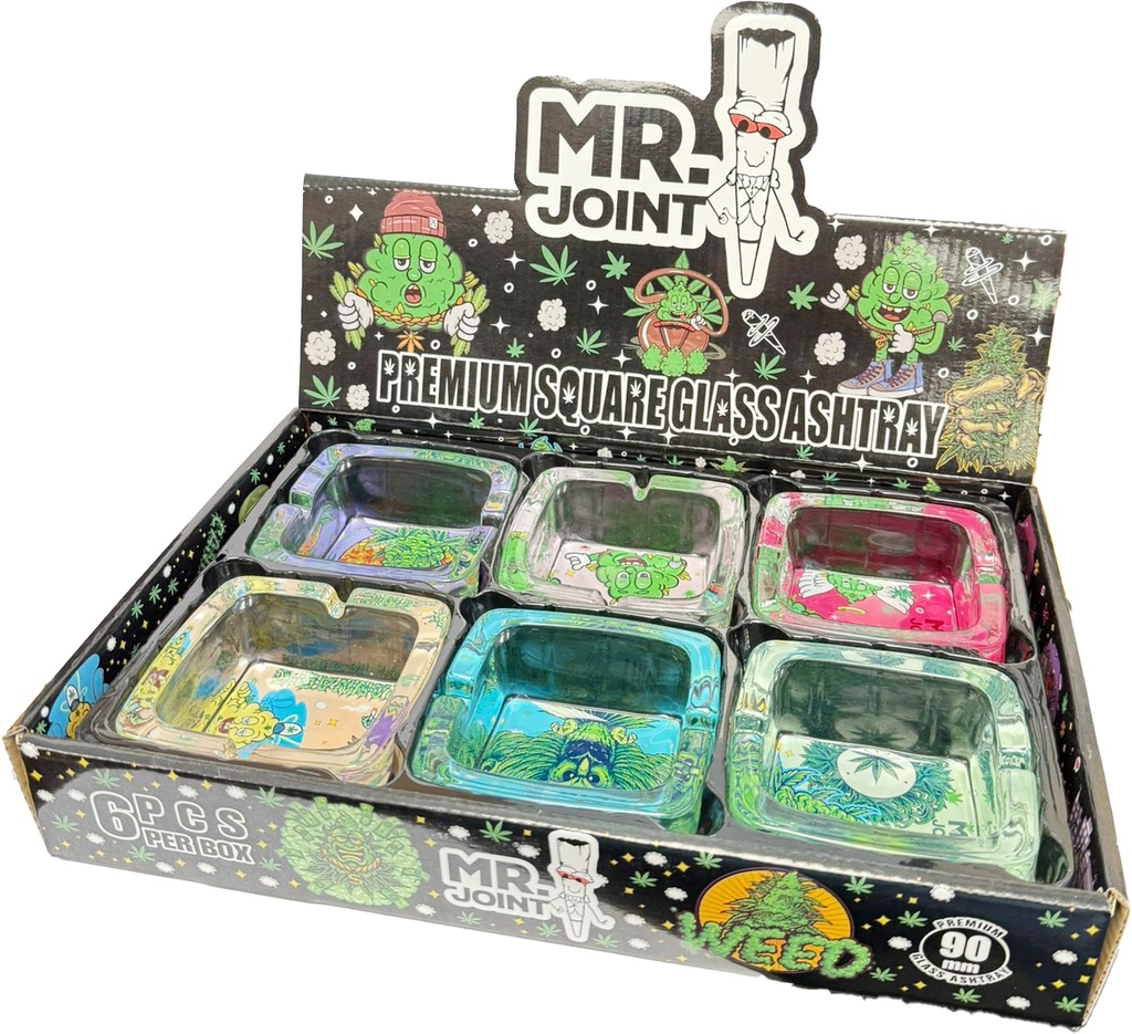 MR. JOINT – ASHTRAY – PREMIUM SQUARE GLASS – 3.54 INCH – 6CT DISPLAY – [MSRP: $4 EACH]