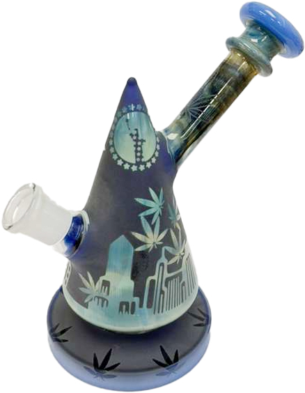 FROSTED MOUNTAIN – GLASS WATER PIPE – 8-INCH – CITY SKYLINE & LEAF – 360G – 1CT – GB1132 – [MSRP: $62.50]
