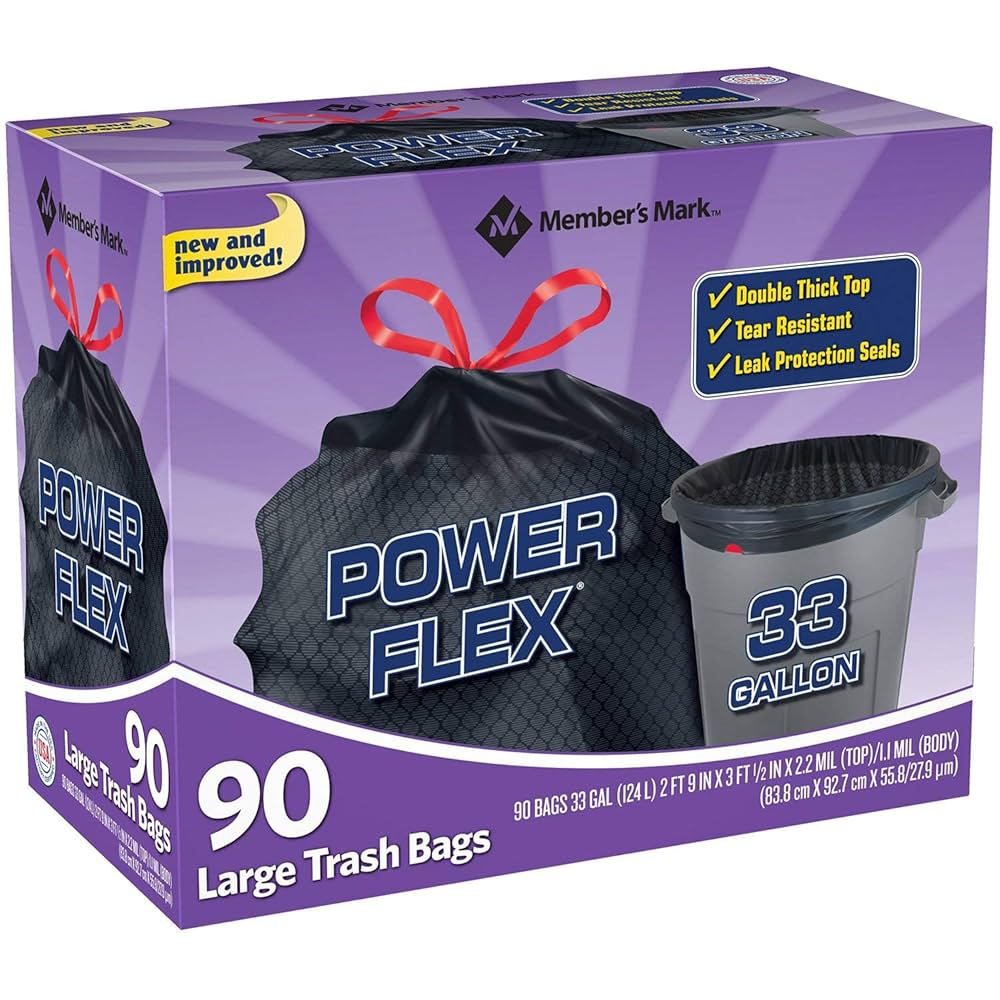 MEMBER'S MARK – POWER FLEX 33-GALLON LARGE TRASH BAGS – 90CT – STORE SUPPLY – 1CT – MEMBER'S - 114612 – [MSRP: $STORE USE]