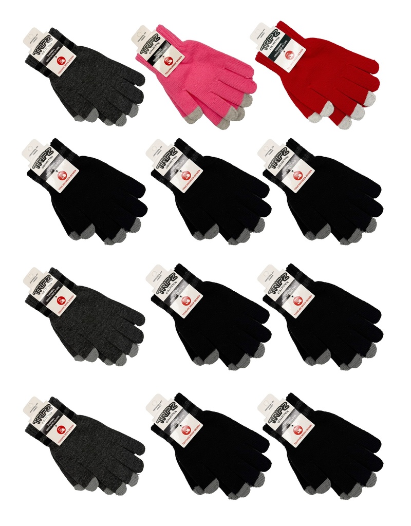 TRIPZ – APPAREL – KNITTED TOUCH GLOVES FINGERS MULTI COLOR PACK - ONE SIZE FITS ALL - UNISEX 12CT - TRP-TGLV1C - [MSRP: $5.99 EACH]