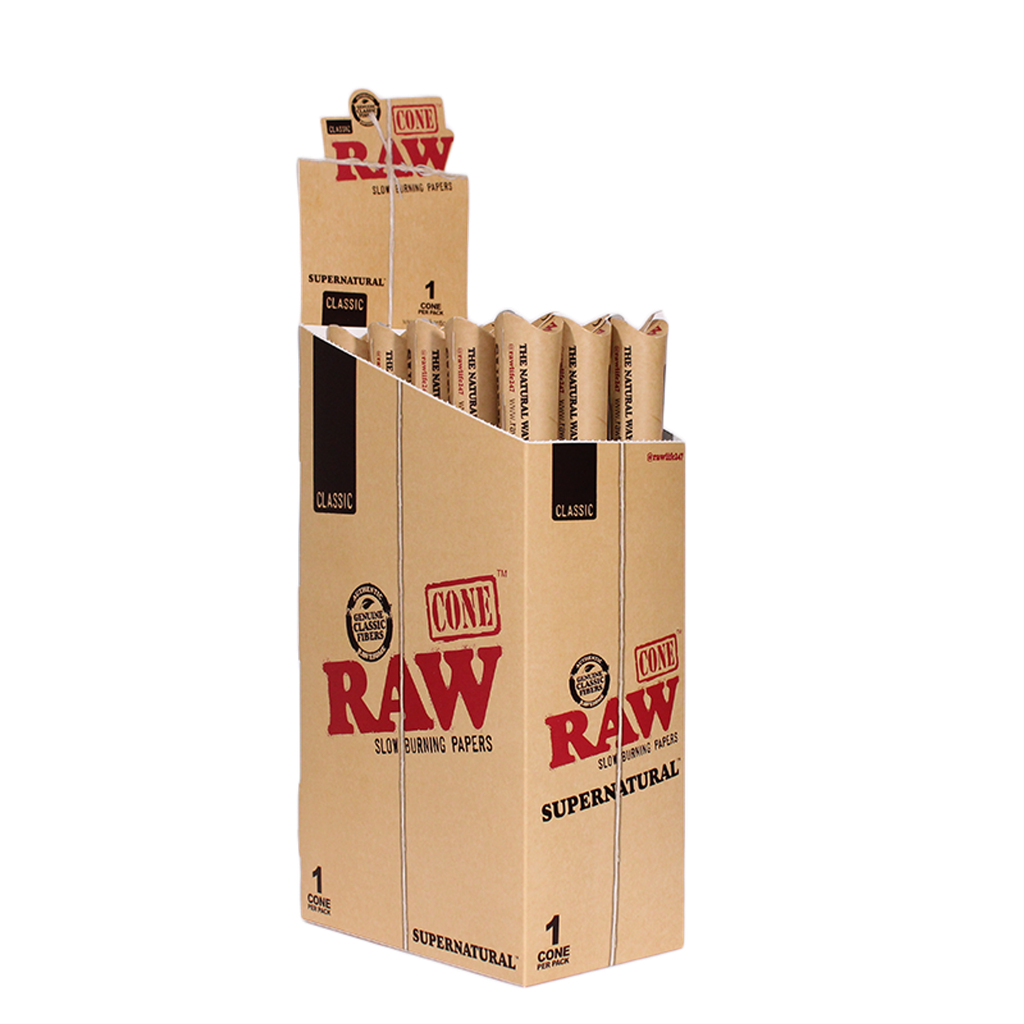 RAW – PRE-ROLLED CONES – SUPERNATURAL – 12" – 15CT DSPL – [MSRP: $4 EACH]
