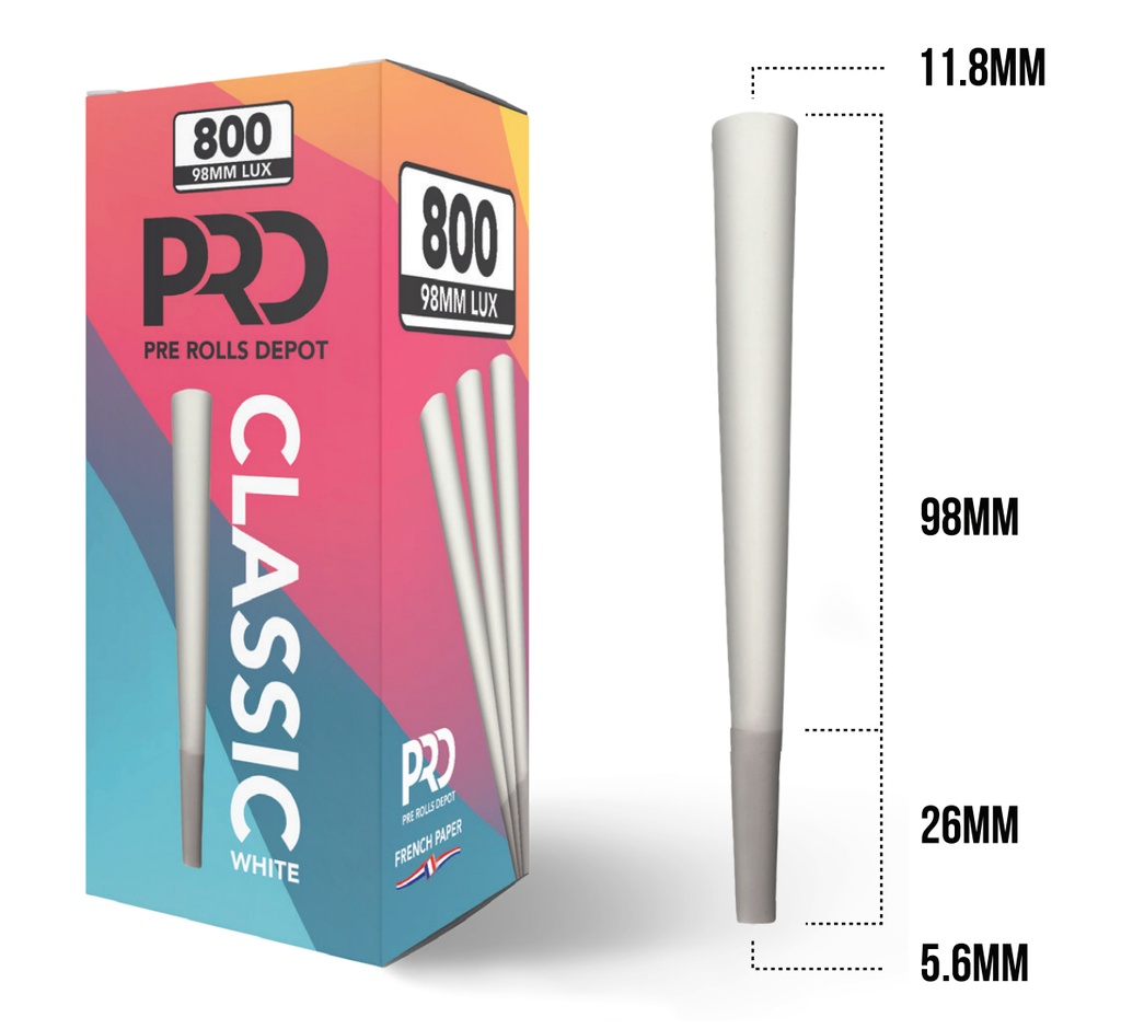 PRD – PRE-ROLLED CONES – CLASSIC – NATURAL PAPER – MULTI SIZE & COLOR – 24CT DSPL – [MSRP: $7.50 EACH]