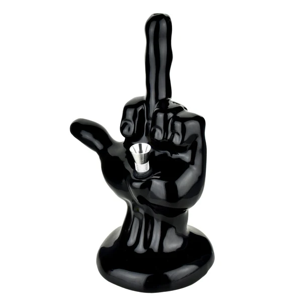 ONE-FINGERED SALUTE – CERAMIC WATER PIPE – 8.5-INCH – BLACK – 1CT – PP2692 – [MSRP: $43]