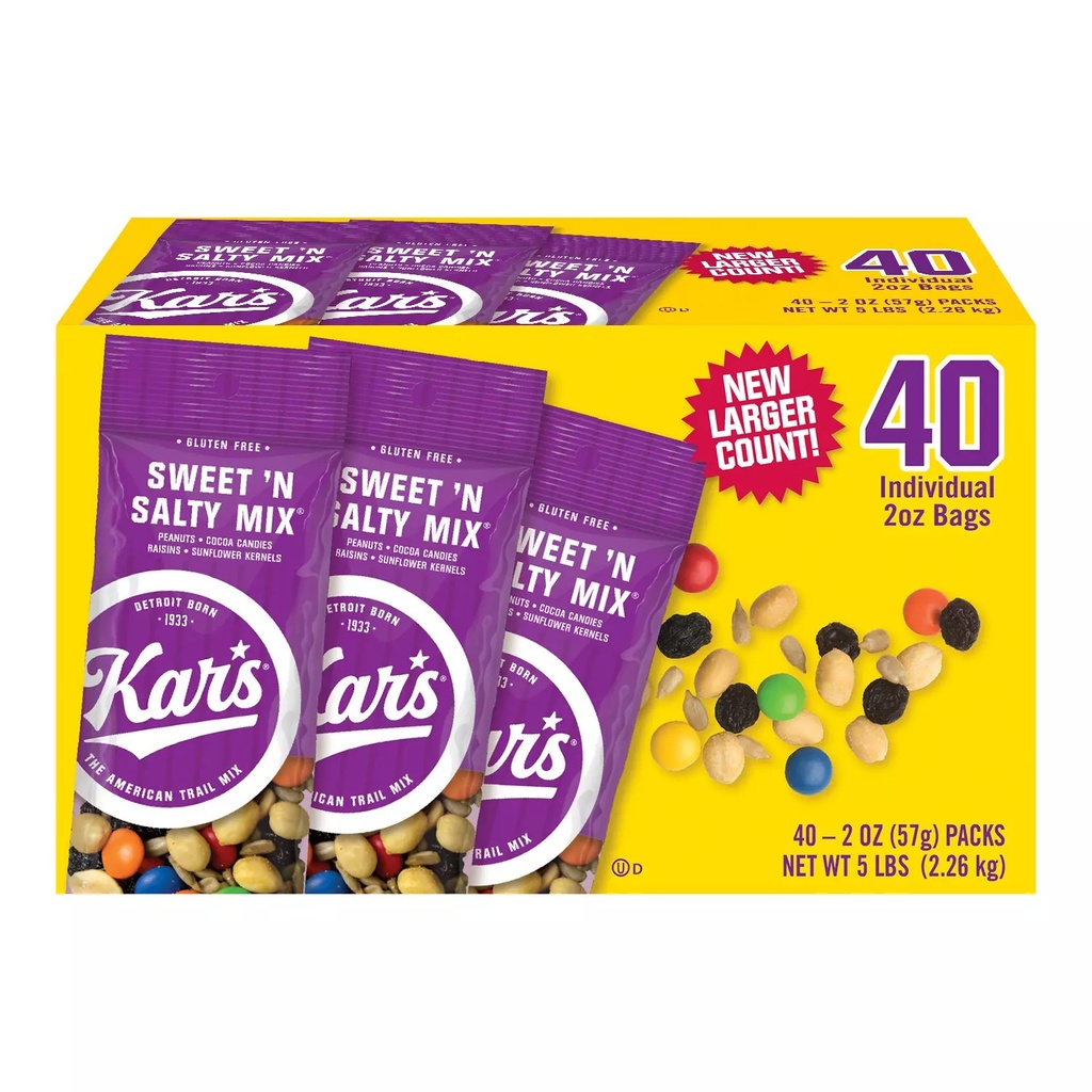 KAR'S SWEET 'N SALTY TRAIL MIX – CANDY & SNACKS – 2OZ – 40CT CASE – [MSRP: $1 EACH]