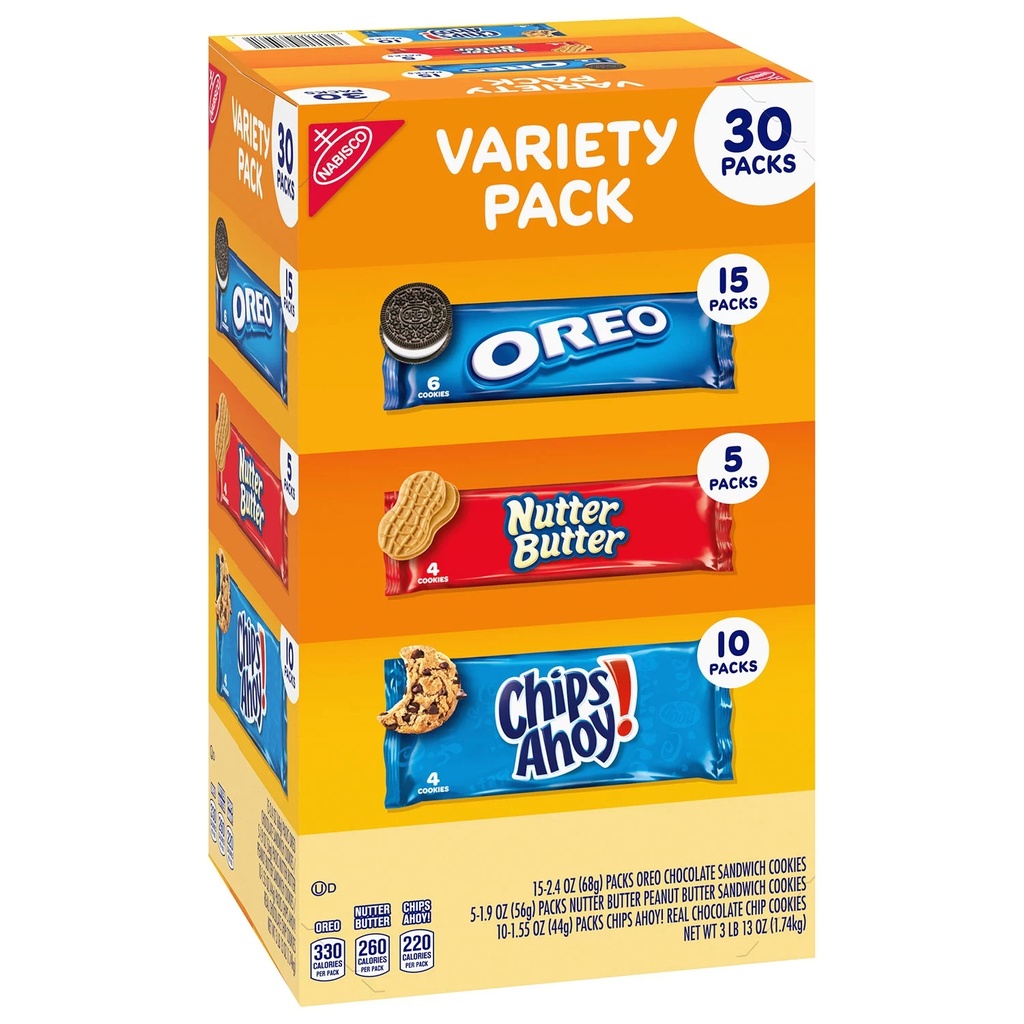 NABISCO OREO NUTTER BUTTER & CHIPS AHOY VARIETY PACK – CANDY & SNACKS – 30CT CASE – [MSRP: $1 EACH]