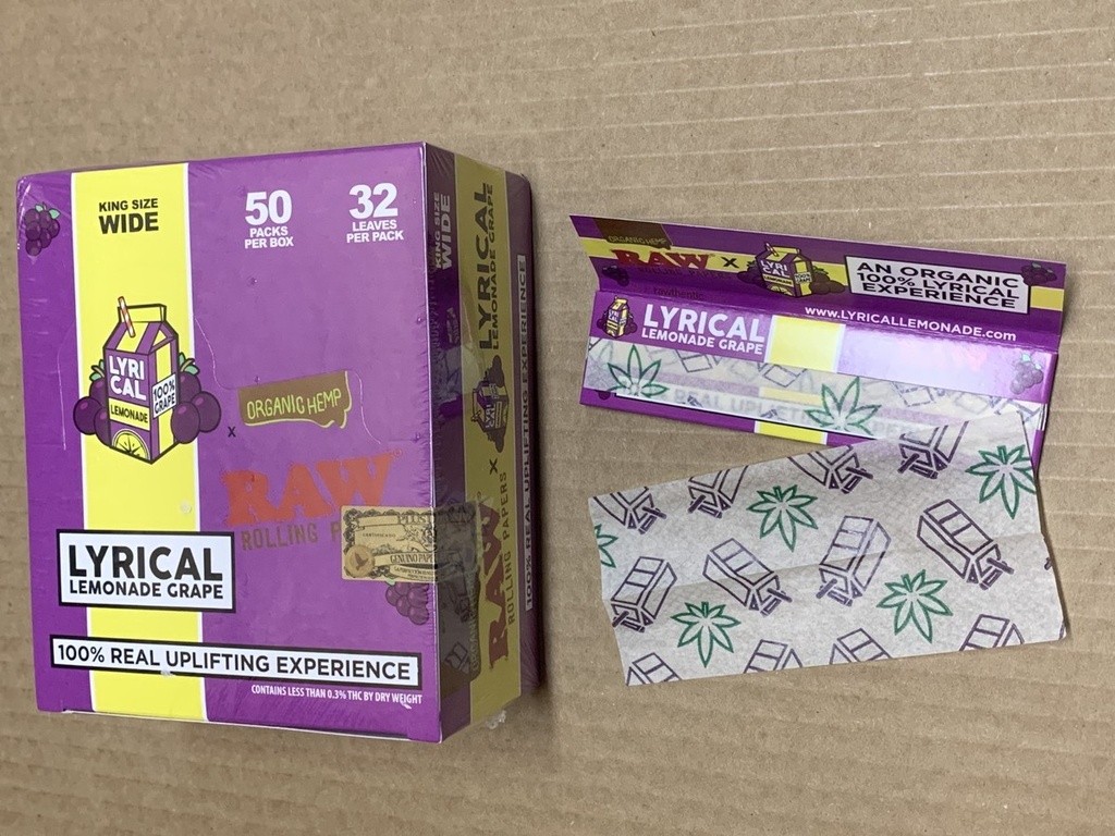 RAW – ROLLING PAPERS – LYRICAL LEMONADE – GRAPE – KING SIZE WIDE – 50CT DSPL – [MSRP: $3 EACH]