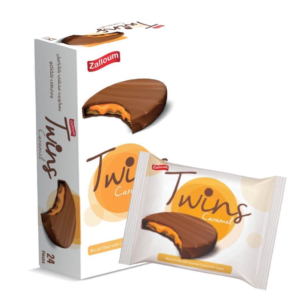 ZALLOUM TWINS CARAMEL BISCUITS COATED WITH COCOA – CANDY & SNACKS – 24CT BOX – [MSRP: $.75 EACH]