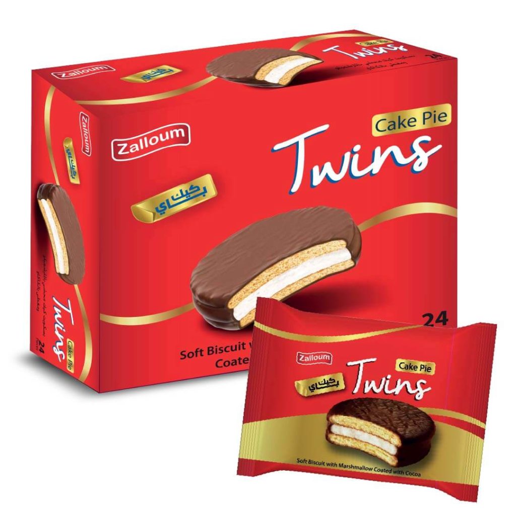 ZALLOUM TWINS CAKE PIE SOFT BISCUIT WITH MARSHMALLOW COATED WITH COCOA – CANDY & SNACKS – 24CT BOX – [MSRP: $0.75-$1 EACH]