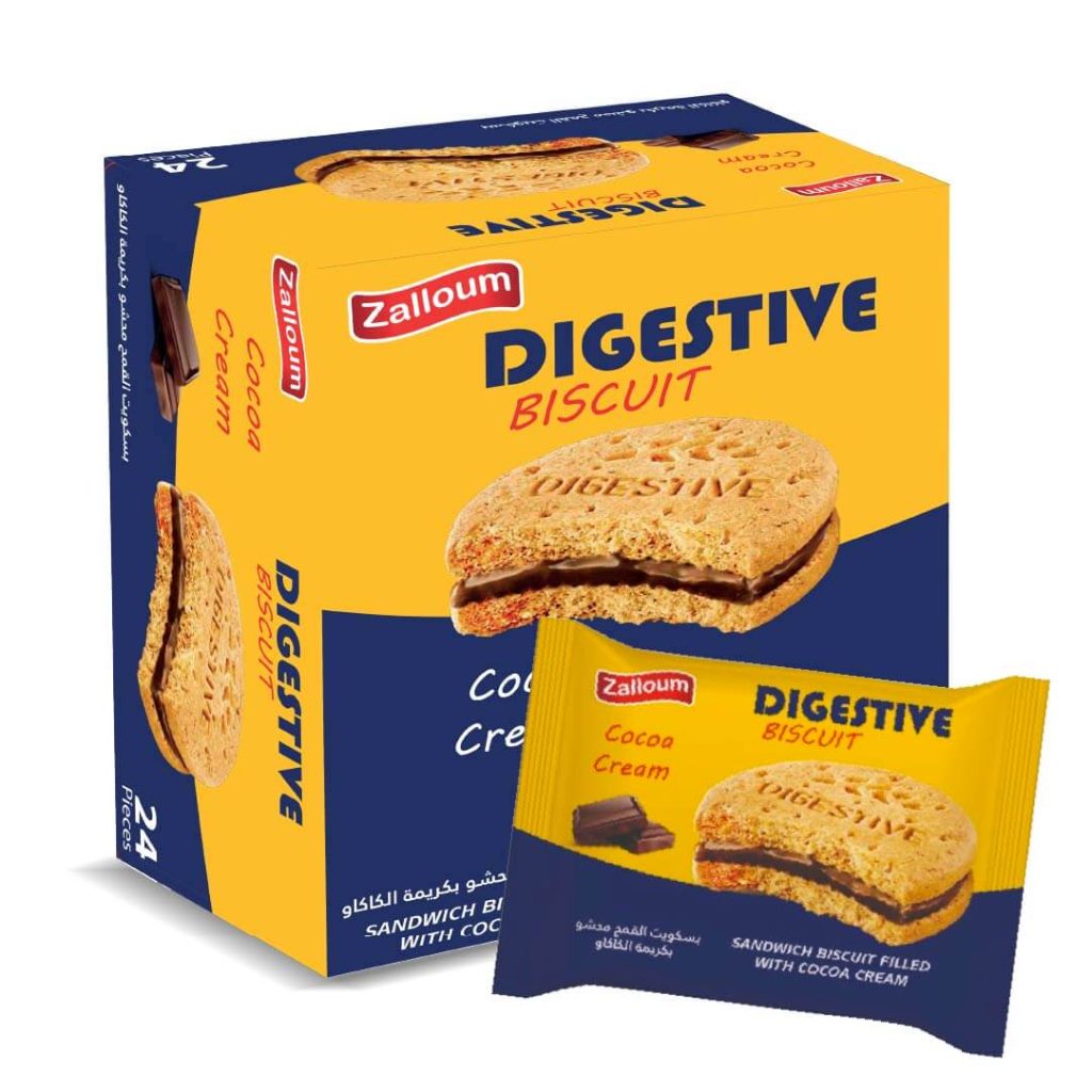 ZALLOUM DIGESTIVE SANDWICH BISCUIT FILLED WITH COCOA CREAM – CANDY & SNACKS – 24CT BOX – [MSRP: $1 EACH]