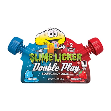 CANDY DYNAMICS – TOXIC WASTE SLIME LICKER DOUBLE PLAY BLUE RAZZ & STRAWBERRY – CANDY & SNACKS – 1.4OZ – 12CT DISPLAY – [MSRP: $3.79 EACH]