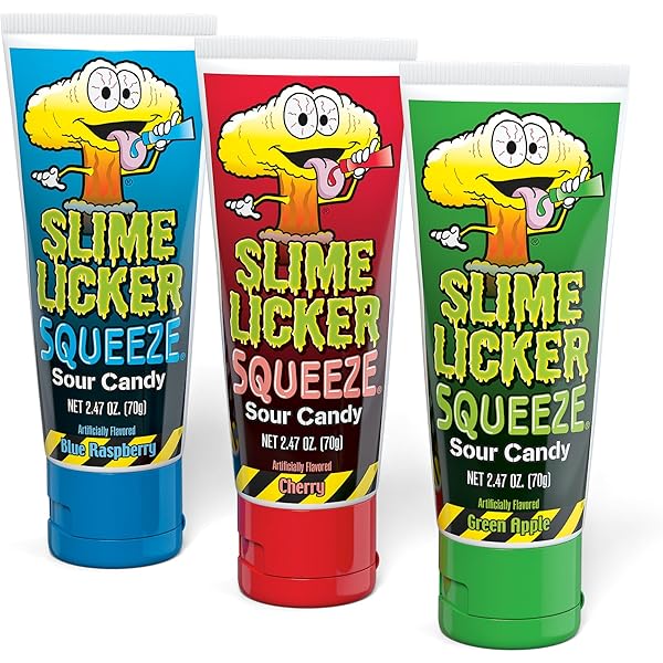 CANDY DYNAMICS – TOXIC WASTE SLIME LICKER SQUEEZE BLUE RAZZ CHERRY & GREEN APPLE – CANDY & SNACKS – 2.47OZ – 12CT DISPLAY – [MSRP: $3.79 EACH]