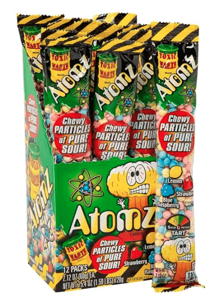 CANDY DYNAMICS – TOXIC WASTE ATOMZ SOUR CHEWY CANDY – CANDY & SNACKS – 2.12OZ – 12CT DISPLAY – [MSRP: $1.79 EACH]