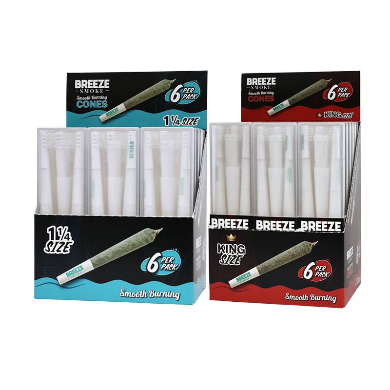 BREEZE – SMOKE – SMOOTH BURNING – PRE-ROLLED CONES – 6PK – 18CT 1DSPL – [MSRP: $4 EACH]