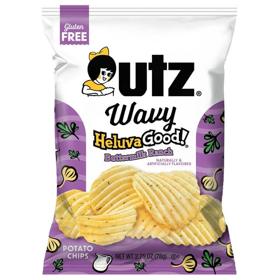 UTZ GLUTEN FREE WAVY HELUVA GOOD! BUTTERMILK RANCH POTATO CHIPS – CANDY & SNACKS – 2.75OZ – 1CT – [MSRP: $2.69]